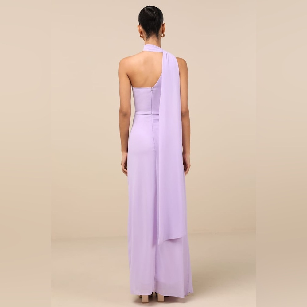 LULU’S Adeline Lavender One-Shoulder Scarf Maxi Dress - Picture 4 of 6